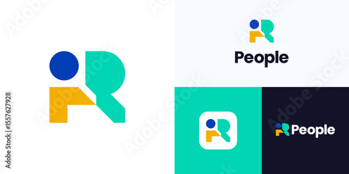 Letter R integrated with people, Logo icon design vector illustration, Symbol initial alphabet colorful with human for community, diversity, organization teamwork, family together and brand identity
