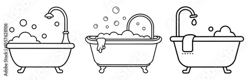 Bathtub Coloring Book Page - Line Art Outline Design