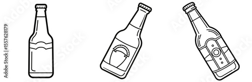 Beer Bottle Coloring Book Page - Line Art Outline Illustration