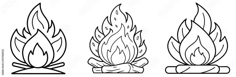 Burning Wood Coloring Book Page - Line Art Outline Illustration Burning Wood Coloring Book Page - Line Art Outline Illustration