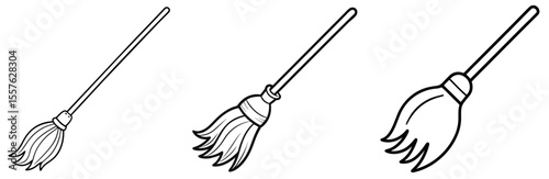 Broom Coloring Book Page - Line Art Outline Design