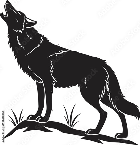 howling wolf silhouette standing on rock wild nature animal art