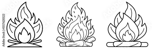 Burning Wood Coloring Book Page - Line Art Outline Illustration