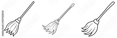 Broom Coloring Book Page - Line Art Outline Design
