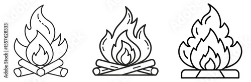 Burning Wood Coloring Book Page - Line Art Outline Illustration