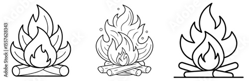 Burning Wood Coloring Book Page - Line Art Outline Illustration