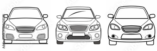 Car Front View Coloring Book Page - Line Art Outline Illustration