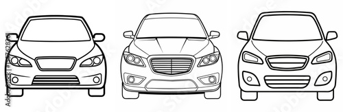 Car Front View Coloring Book Page - Line Art Outline Illustration