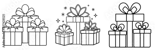 Christmas Gift Boxes Coloring Book Page - Line Art Illustration