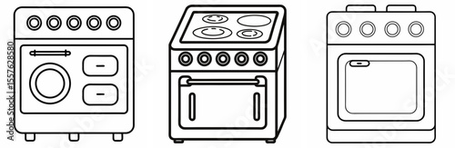Electric Stove Coloring Book Page - Line Art Outline Illustration