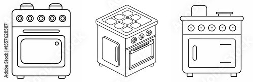 Electric Stove Coloring Book Page - Line Art Outline Illustration