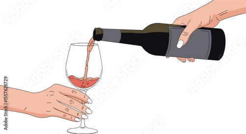Elegant Hand Pours Red Wine into a Crystal Glass for a Sophisticated Celebration