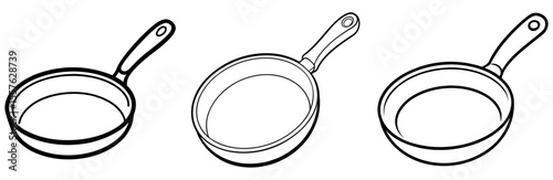 Frying Pan Coloring Book Page - Line Art Outline Illustration