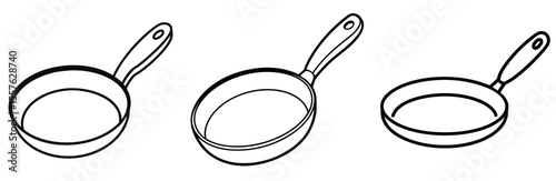 Frying Pan Coloring Book Page - Line Art Outline Illustration