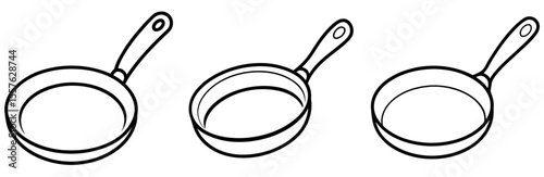 Frying Pan Coloring Book Page - Line Art Outline Illustration