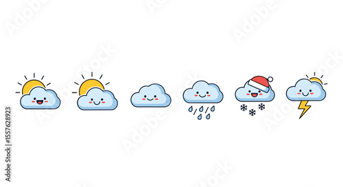 Charming Weather Forecast Icons Illustrating Diverse Atmospheric Conditions