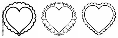 Heart Scallop Frame Coloring Book Page - Line Art Illustration
