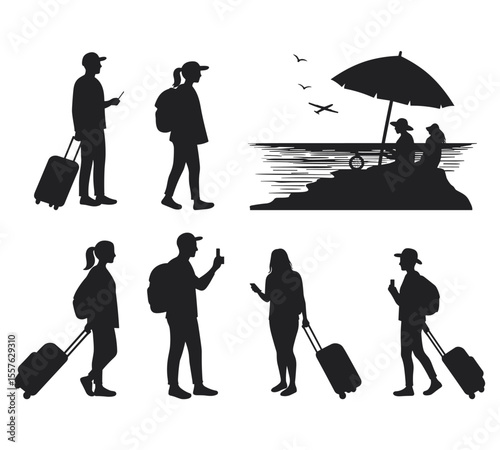 silhouette vectors of travelers