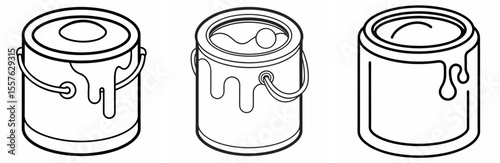 Paint Can Icon - Outline, Minimalist, Line Art Art Supplies Symbol