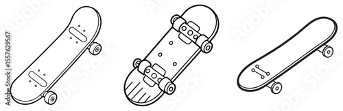 Skateboard Icon - Outline, Minimalist, Line Art Sports Equipment