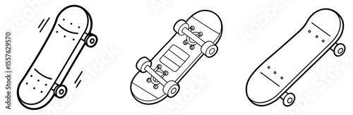 Skateboard Icon - Outline, Minimalist, Line Art Sports Equipment