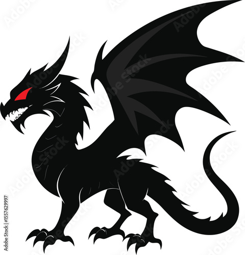 black dragon with red eyes wings fantasy mythical beast vector art