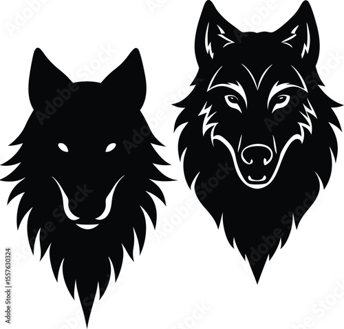 wolf head silhouettes pair wild animal nature spirit vector art