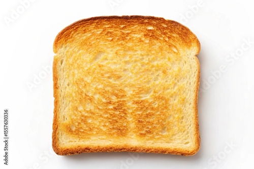 Golden brown toasted bread slice isolated on white background perfect for breakfast food photography or culinary use delicious crispy