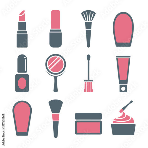Cosmetic items collection lipstick makeup brush