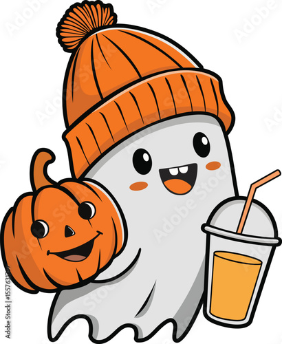 Gost Boo with Pumpkin and coffee