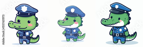 cute crocodile icon set