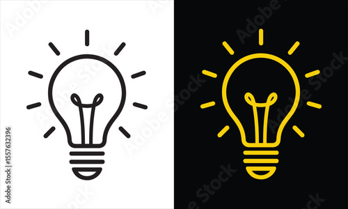Minimal Glowing Light Bulb Icon, Innovation and Idea Symbol.