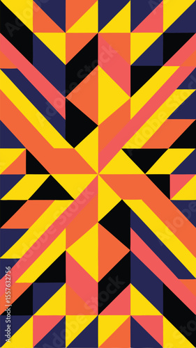 Abstract geometric pattern with triangles and lines in vibrant colors on transparent background