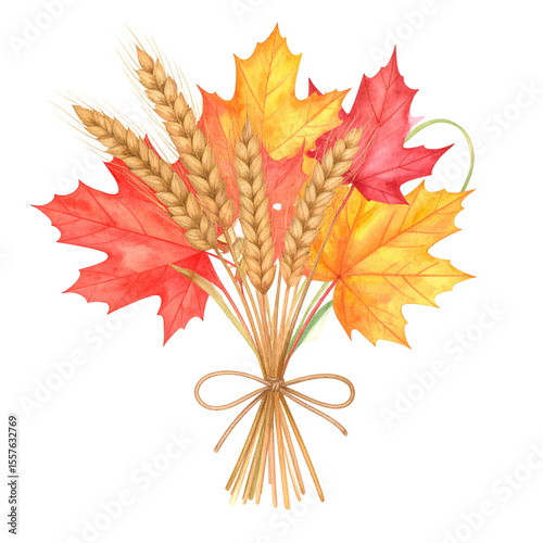 autumn maple leaves bouquet on white