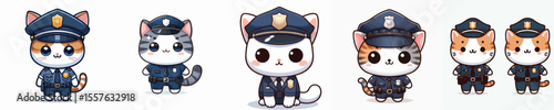 cute cat dressed as police icon set