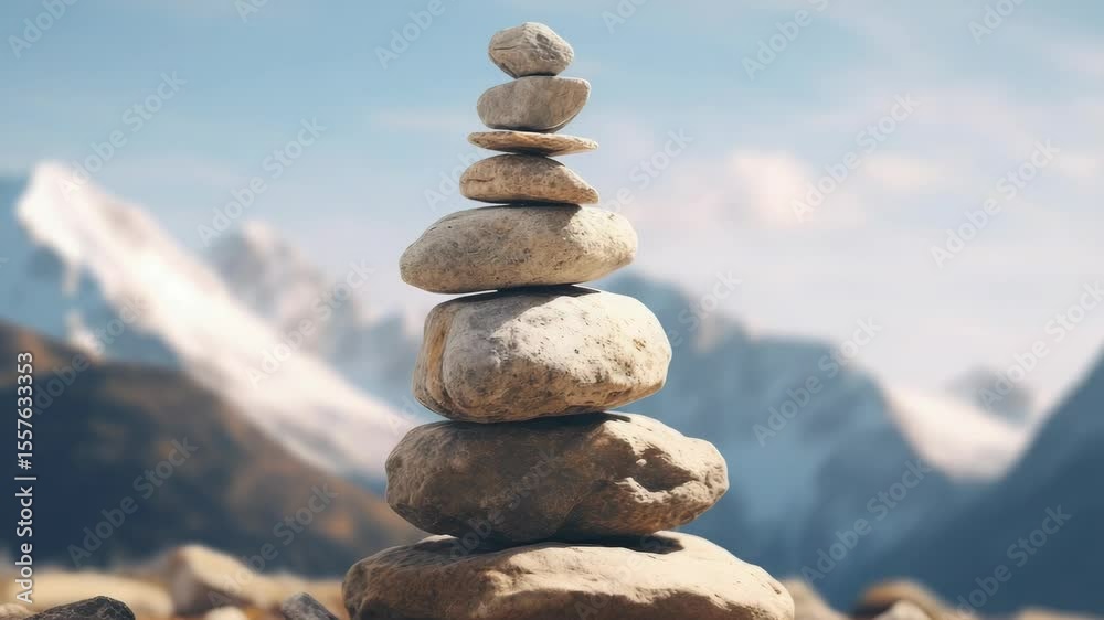 Rocks stacked in natural formation with mountains in the background. A symbol of balance and nature. Rocks stacked in natural formation with mountains in the background. A symbol of balance and nature.