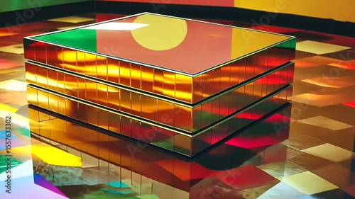Golden Reflective Cube Rotating Slowly