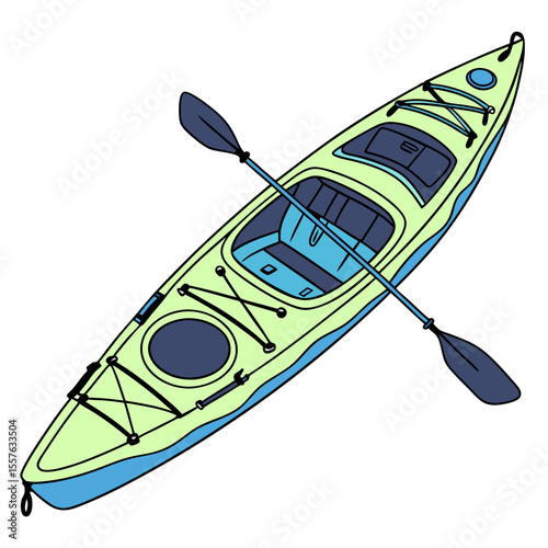 Light Green and Blue Kayak with Paddle Isolated on White Background Top View Illustration vector