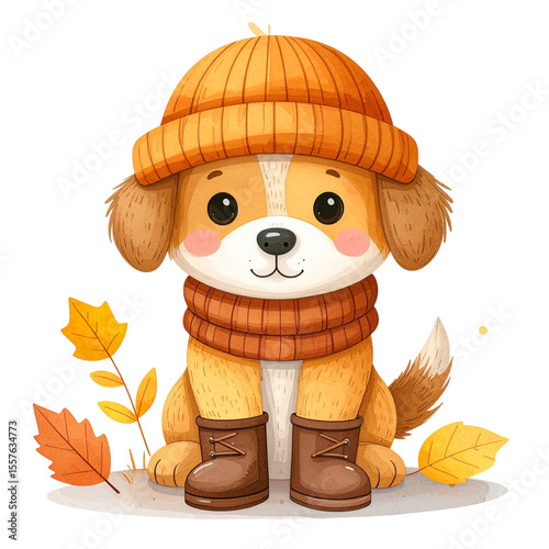 watercolor style isolated illustration of cute animal in the autumn