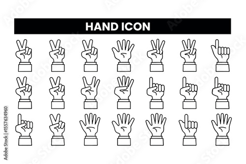 Set of outline icons related to hand g. Linear icon collection. Editable stroke. Vector illustration