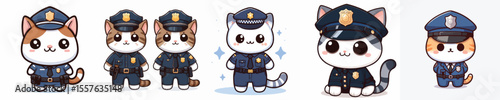 cute cat dressed as police icon set