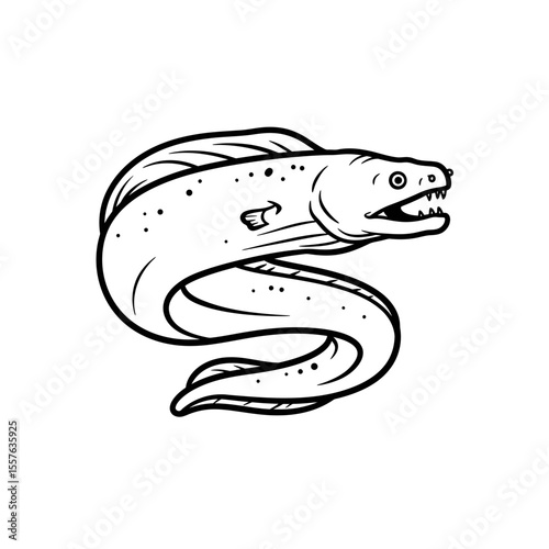 Illustration of a moray eel with an open mouth pose silhouette