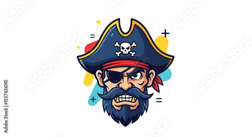 Fierce Pirate Captain with Eyepatch and Skull Hat Ready for Adventure on the High Seas