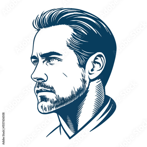 Beautiful man profile set, pack logo, icon. Vector outline silhouette on white background