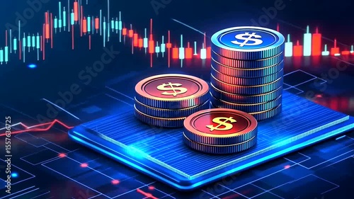 Growing Money Stacks and Stock Market Chart