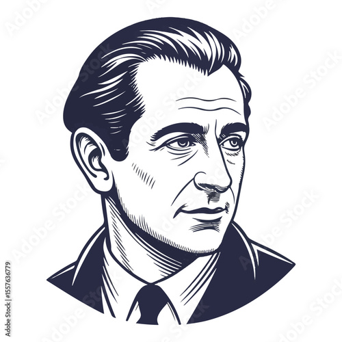Beautiful man profile set, pack logo, icon. Vector outline silhouette on white background