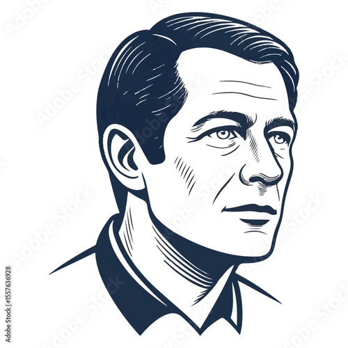 Beautiful man profile set, pack logo, icon. Vector outline silhouette on white background