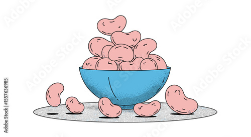 Creative Illustration of a Vibrant Bowl Overflowing with Pink Beans Scattered Across a Surface
