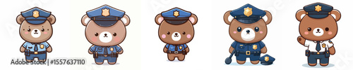 cute bear dressed as police icon set