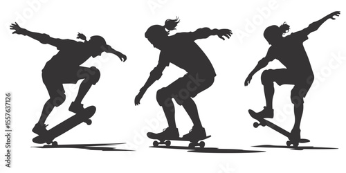 Skateboard Player Silhouette Bundle,Dynamic Poses for Action Sports Illustrations